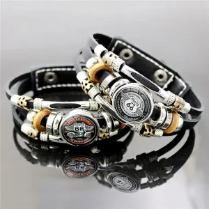 Classic US Route 66 Leather Bracelet Vintage Fashion Logo US Route 66 Multi Layer Woven Bracelet Handmade Jewelry Gift