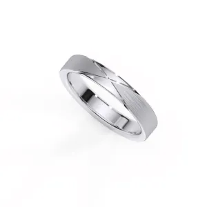 Classic White Gold Men's Wedding Band with Engraved Cross-Detail Design