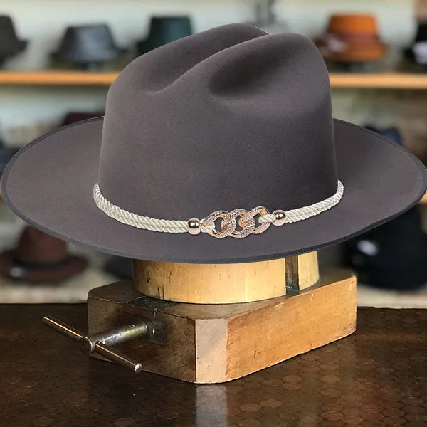 Classic Wide-Brim Gray Cowboy Hat with Elegant Silver Rope Band and Buckle