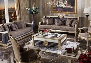 Classical and Luxurious Teakwood Feriye Sofa Set