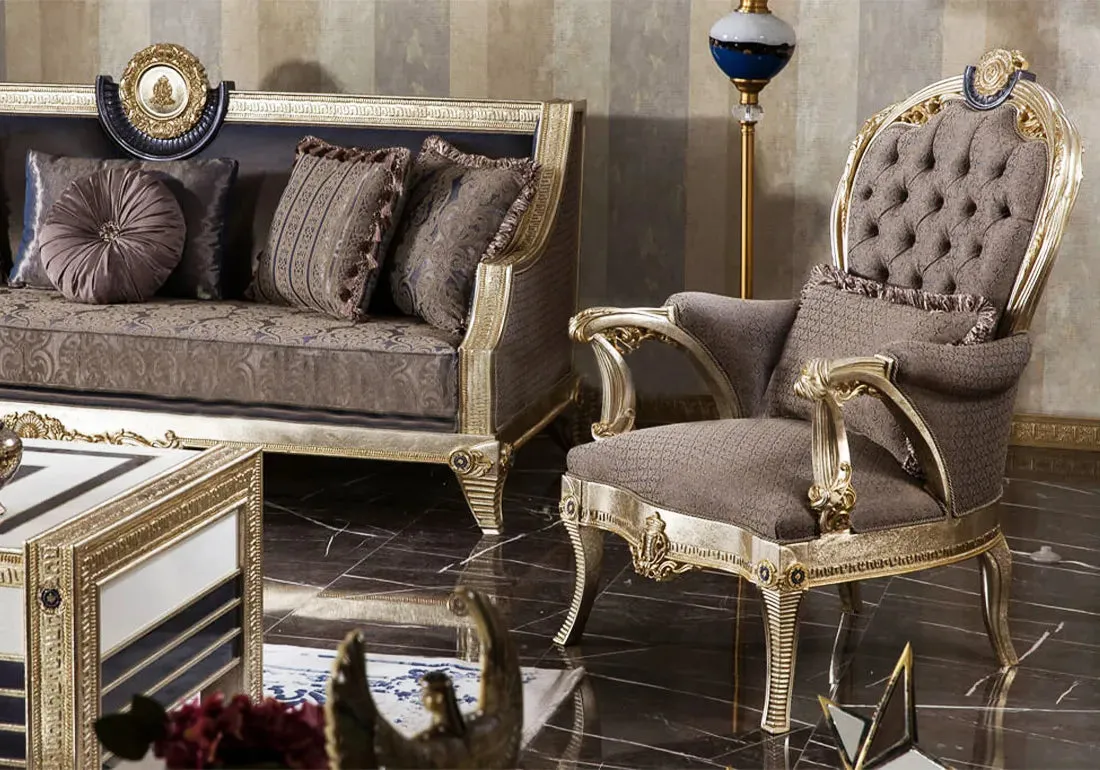 Classical and Luxurious Teakwood Feriye Sofa Set