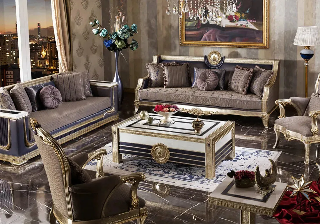 Classical and Luxurious Teakwood Feriye Sofa Set