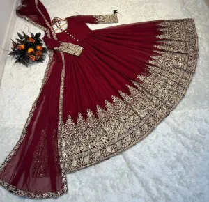 Classy Maroon Color Sequence Embroidery Work Gown