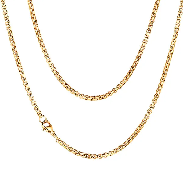 Classy Men 3mm Gold Box Chain Necklace