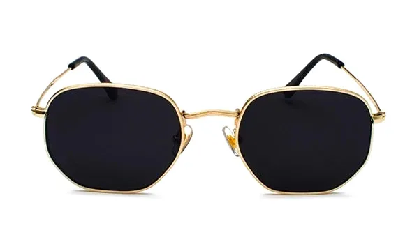 Classy Men Black Gold Hexagonal Sunglasses