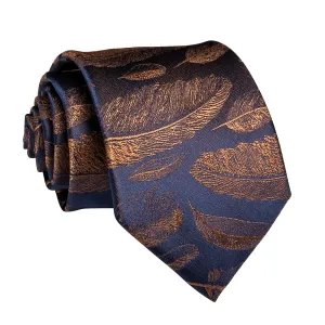 Classy Men Blue & Gold Feathers Silk Tie