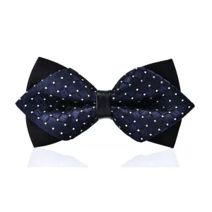 Classy Men Blue Dotted Pre-Tied Diamond Bow Tie