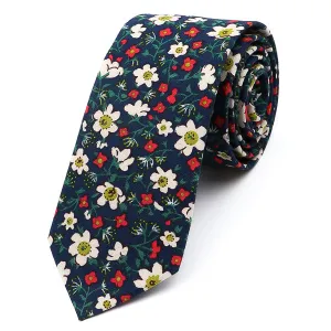 Classy Men Blue White Red Floral Skinny Cotton Tie