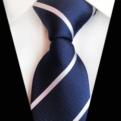 Classy Men Classic Blue White Striped Silk Tie