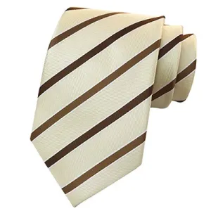 Classy Men Classic Brown Yellow Striped Silk Tie