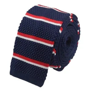 Classy Men Dark Blue Red Striped Square Knit Tie