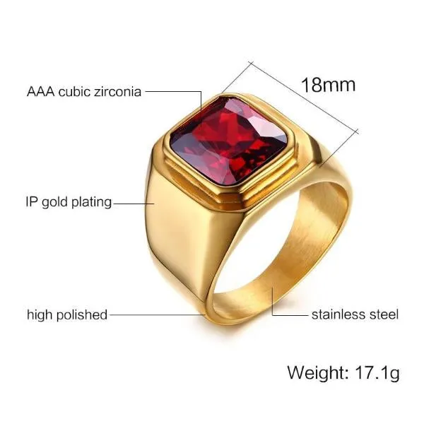 Classy Men Gold Plated Ruby Ring