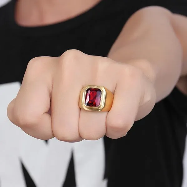 Classy Men Gold Plated Ruby Ring