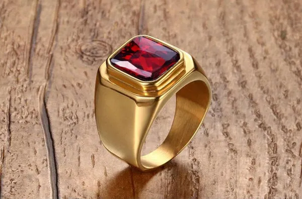 Classy Men Gold Plated Ruby Ring