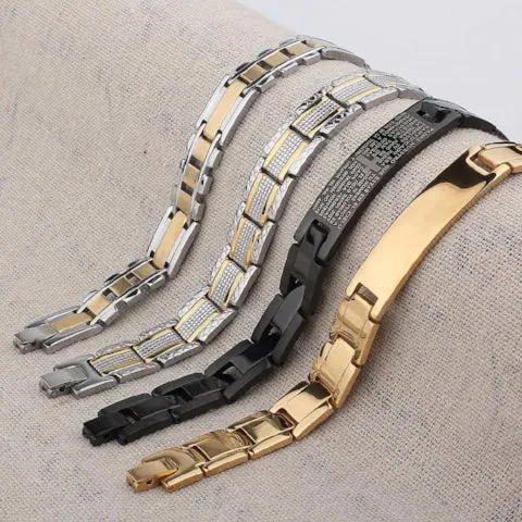 Classy Men Gold Silver Detailed Steel Bracelet