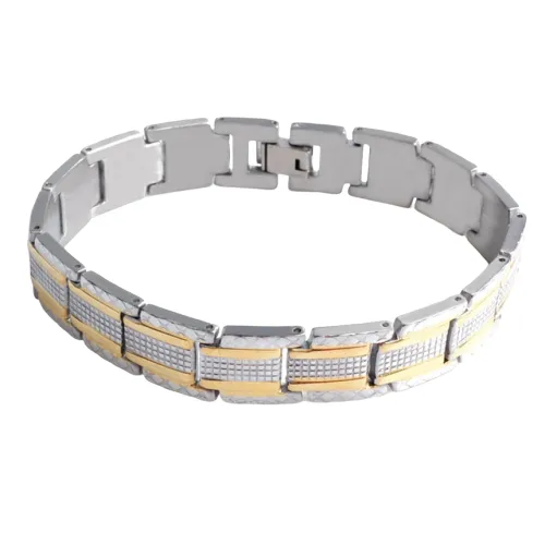 Classy Men Gold Silver Detailed Steel Bracelet