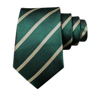 Classy Men Green Champagne Striped Silk Tie