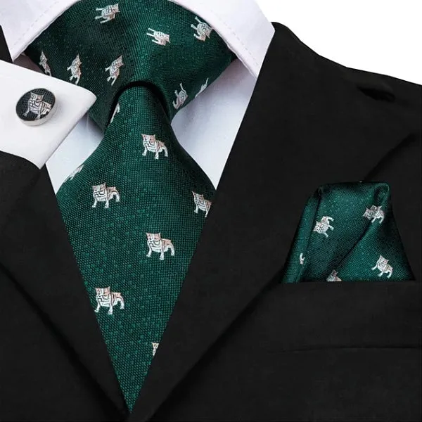 Classy Men Green Novelty Dog Silk Tie