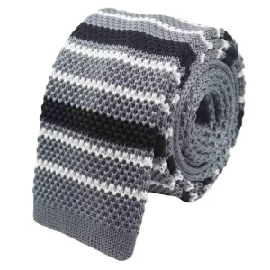 Classy Men Grey Striped Square Knit Tie