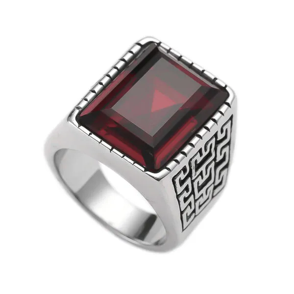 Classy Men Large Red Stone Ring