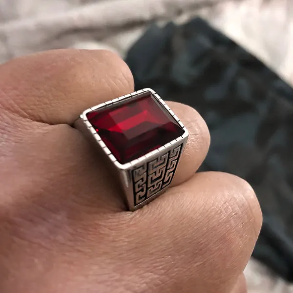 Classy Men Large Red Stone Ring