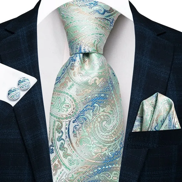 Classy Men Mint Green Gradient Paisley Silk Tie