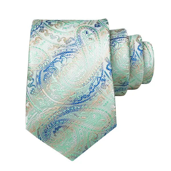 Classy Men Mint Green Gradient Paisley Silk Tie