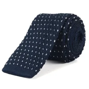 Classy Men Navy Blue Dotted Square Knit Tie