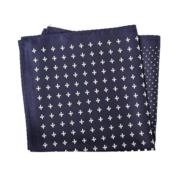 Classy Men Navy Blue Multi-Pattern Dotted Pocket Square