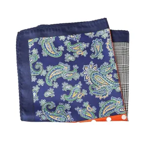 Classy Men Navy Blue Orange Multi-Pattern Pocket Square