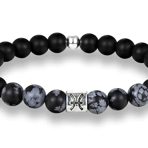 Classy Men Pisces Black Beaded Zodiac Bracelet