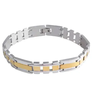 Classy Men Silver Gold Striped Steel Bracelet