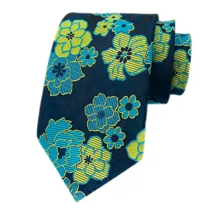 Classy Men Yellow Blue Floral Silk Tie