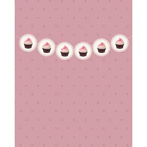 Classy Pink Cupcake Banner Printed Backdrop