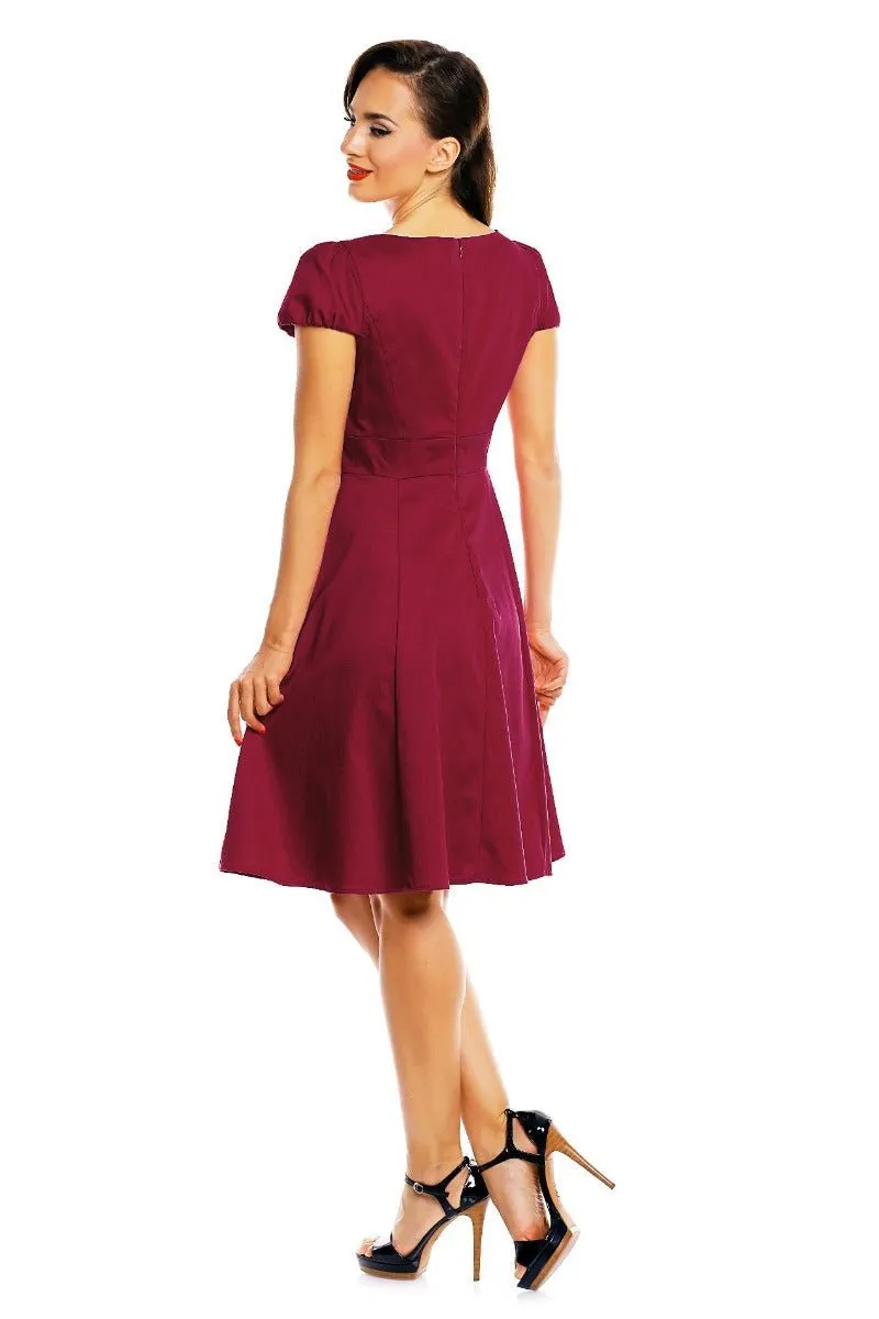 Claudia Flirty Fifties Style Dress in Plain Burgundy