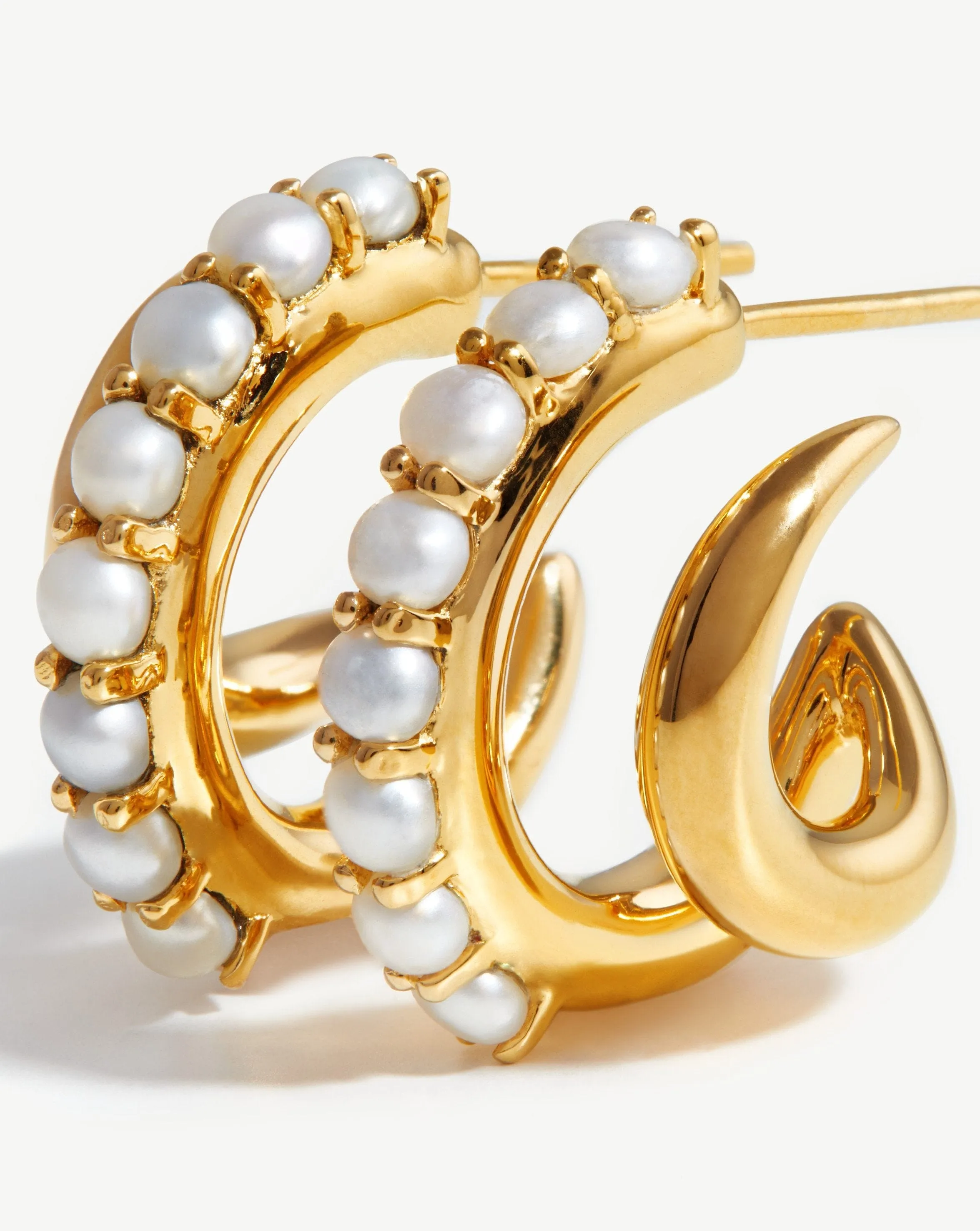 Claw Studded Pearl Double Hoop Earrings | 18ct Gold Plated/Pearl