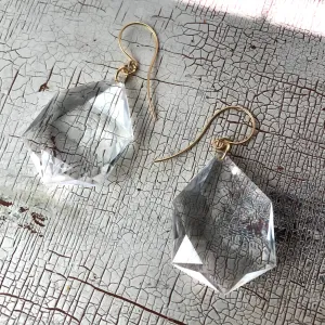 Clear Faceted Prism Teardrop Drop Earrings *