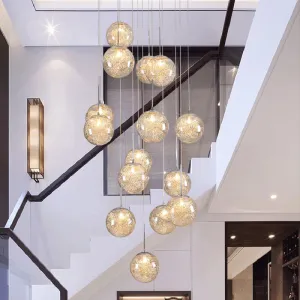 Clear Glass Spherical Multi Light Pendant Hanging Lamp  for Stairs