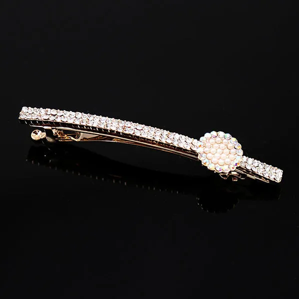 Clear Rhinestone Princess Hair Barrette with Pearl Disc