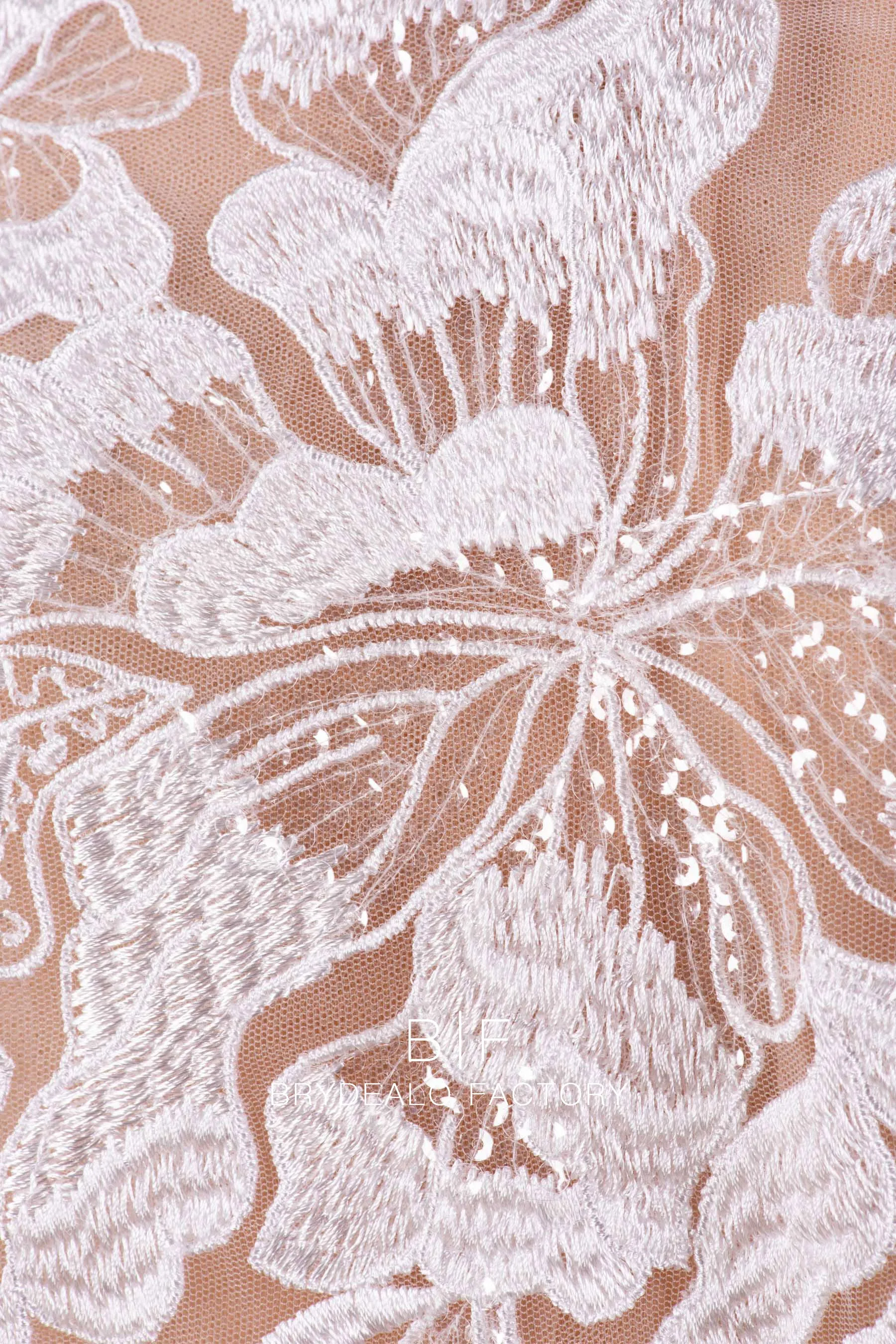 Clear Sequin Large Flower Motif Lace Fabric For Designer Dress