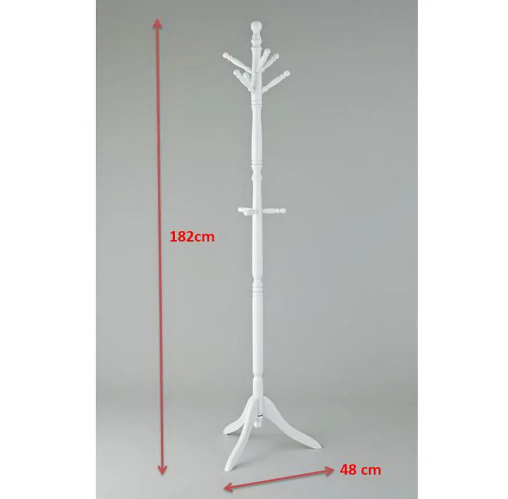 Cleo Wooden Coat Stand with 9 Hooks-Solid Wood in White Finish