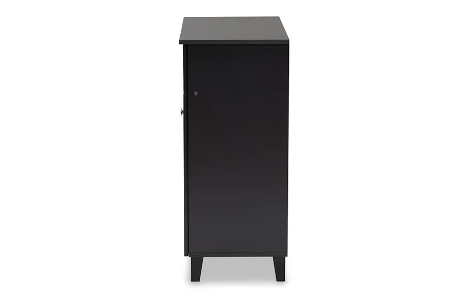 Clevedon Dark Grey Finished 4-Shelf Wood Shoe Storage Cabinet w/Drawer