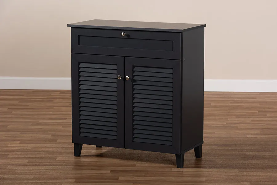 Clevedon Dark Grey Finished 4-Shelf Wood Shoe Storage Cabinet w/Drawer