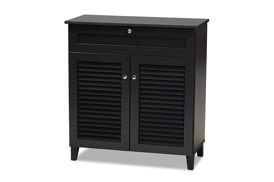 Clevedon Dark Grey Finished 4-Shelf Wood Shoe Storage Cabinet w/Drawer