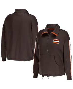 Cleveland Browns WEAR by Erin Andrews Women's Brown Striped Logo Half Zip Top brown