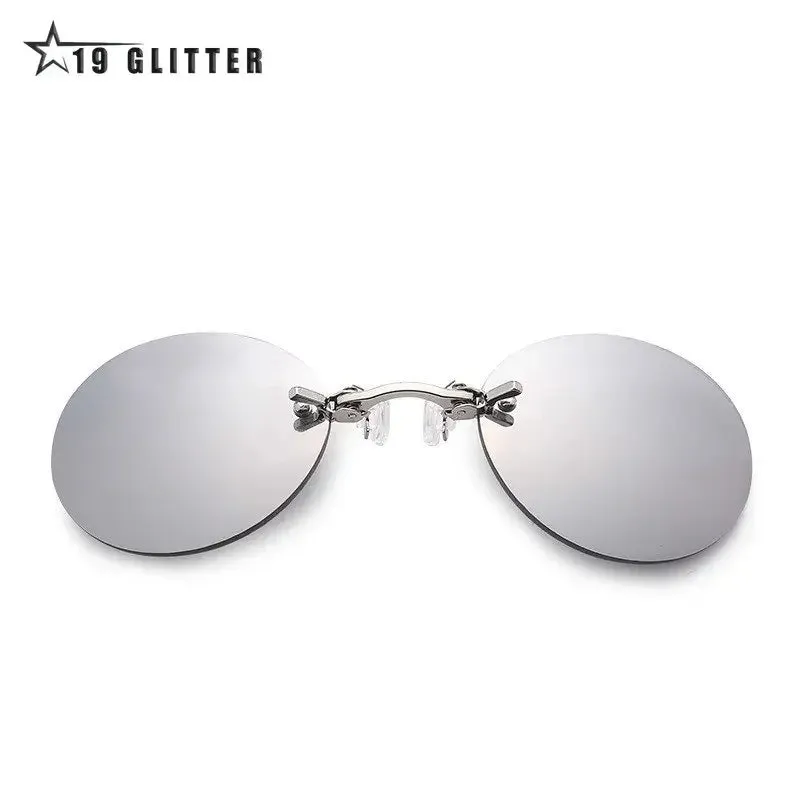 Clip On Nose Glasses Round Rimless Matrix Morpheus Sunglasses