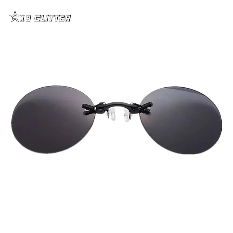 Clip On Nose Glasses Round Rimless Matrix Morpheus Sunglasses