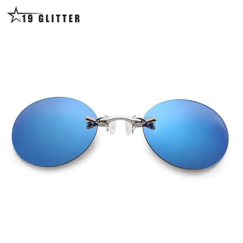 Clip On Nose Glasses Round Rimless Matrix Morpheus Sunglasses