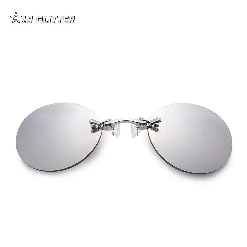 Clip On Nose Glasses Round Rimless Matrix Morpheus Sunglasses