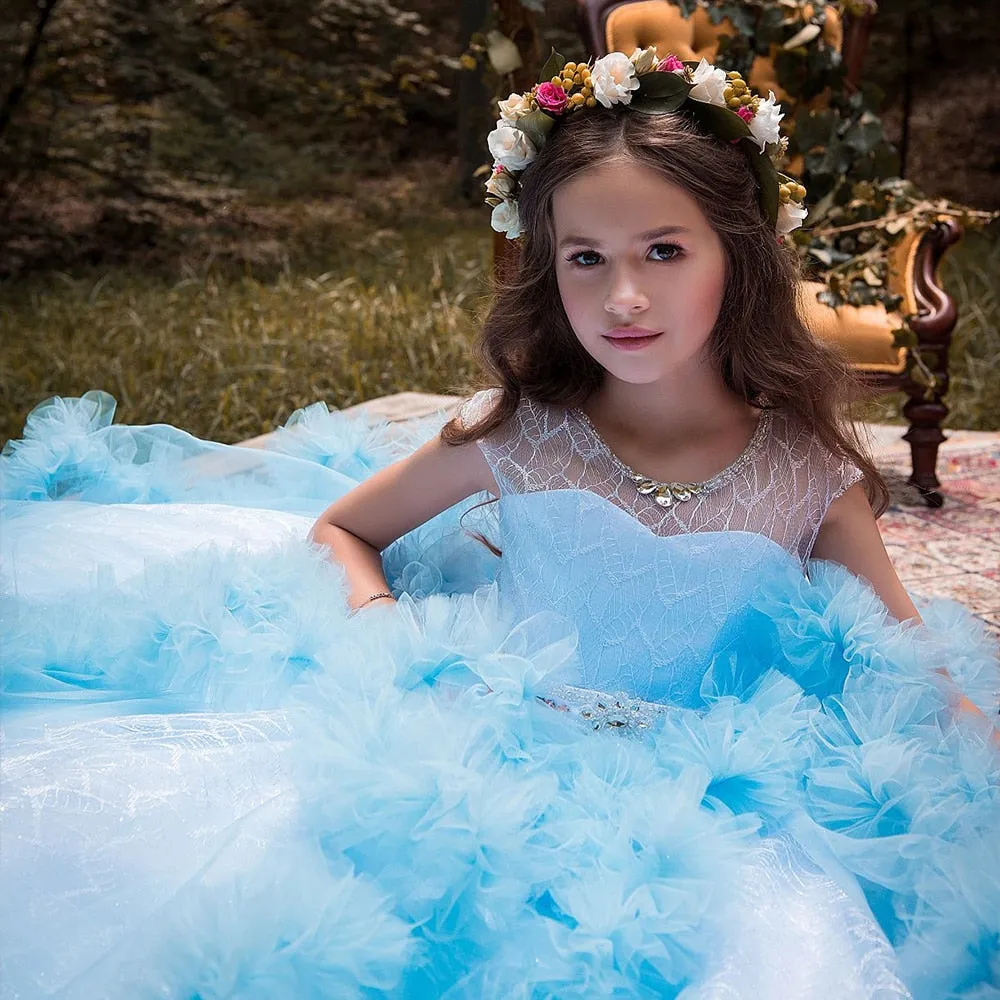 Cloud Feather Flower Girl Ball Gown Dresses For Weddings Pageants